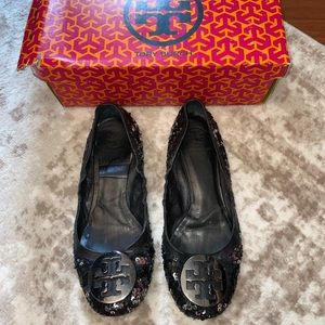 Black and Sliver Sequin Tory Burch Ballet Flats